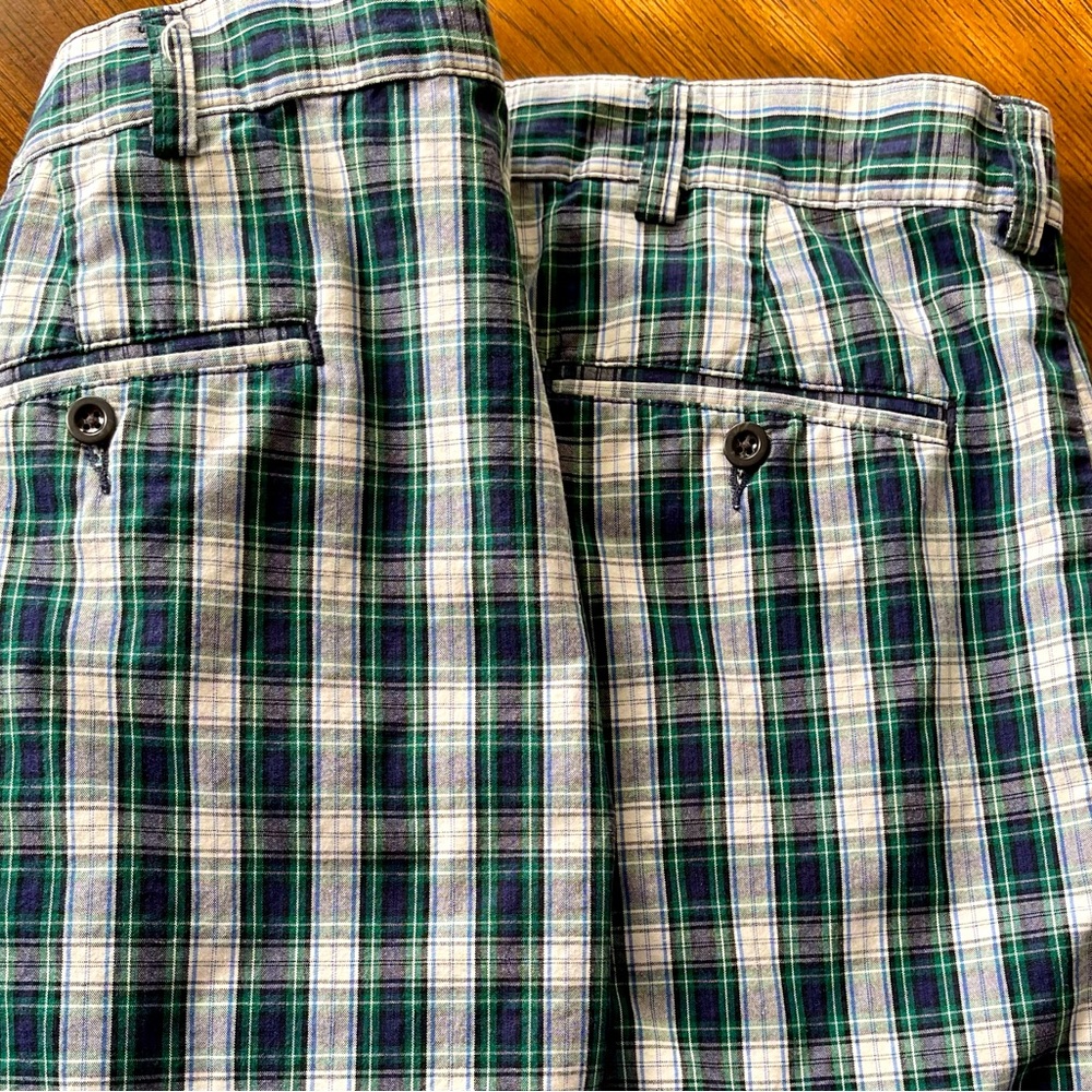 Ralph Lauren Men’s Green Plaid Prospect Shorts, Size 40, 100% Cotton Flat Front